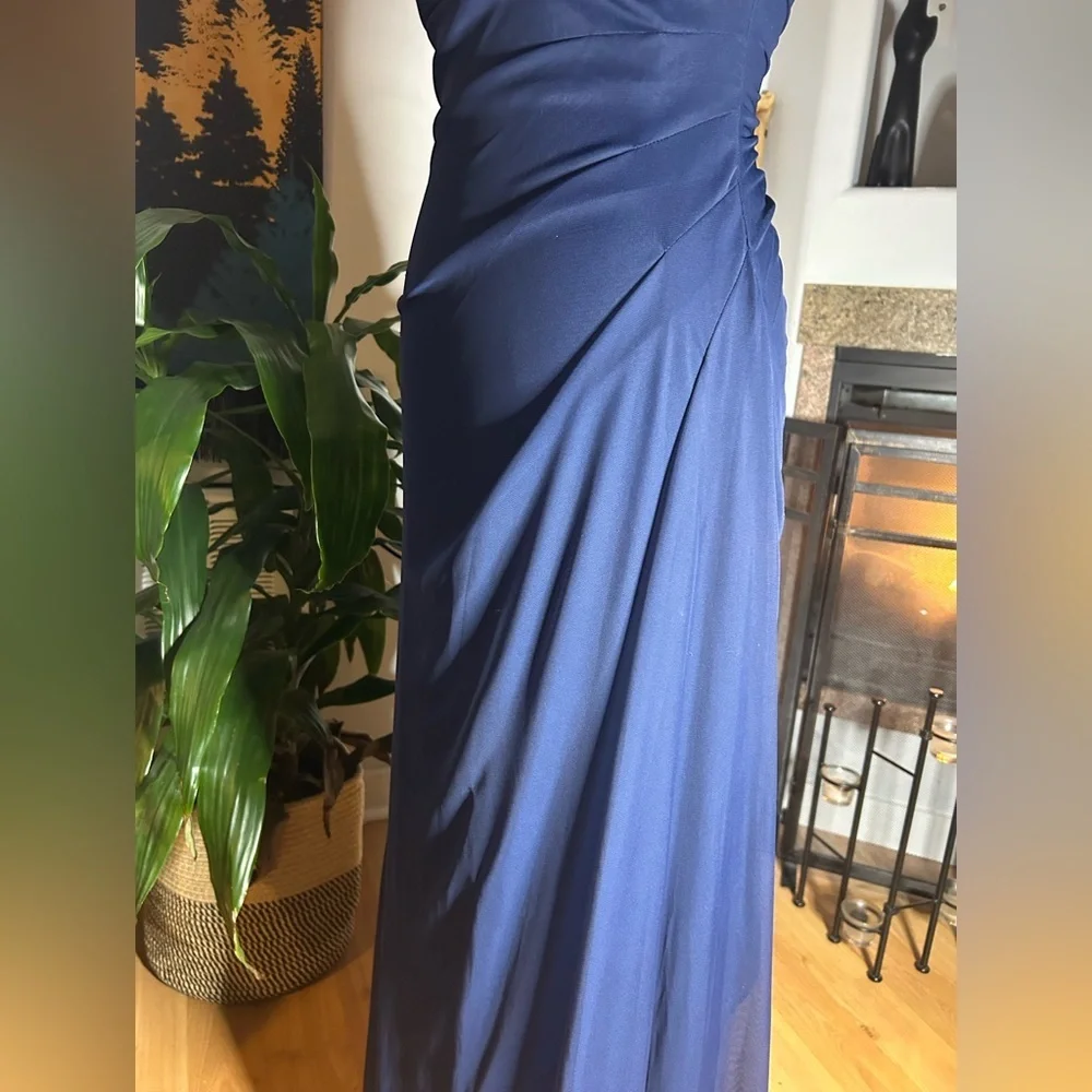davids bridal dress Women’s Sz 0 Mesh One Shoulder Marine Blue Dress NWT Classic - Picture 6 of 13